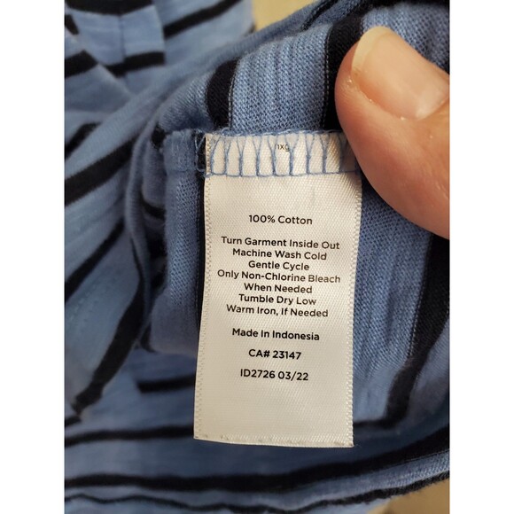 Talbots 100% Cotton Blue w/Black Stripes 3/4 Sleeve Slub Knit T-Shirt Size XL - Picture 5 of 5